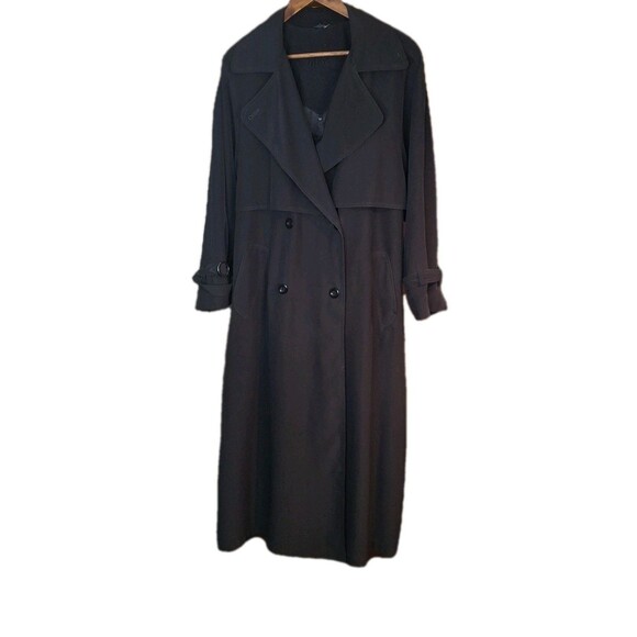 Vintage UTEX Chic Trenchcoat Size 12 Women's Black Belted Double Breasted - Picture 1 of 11